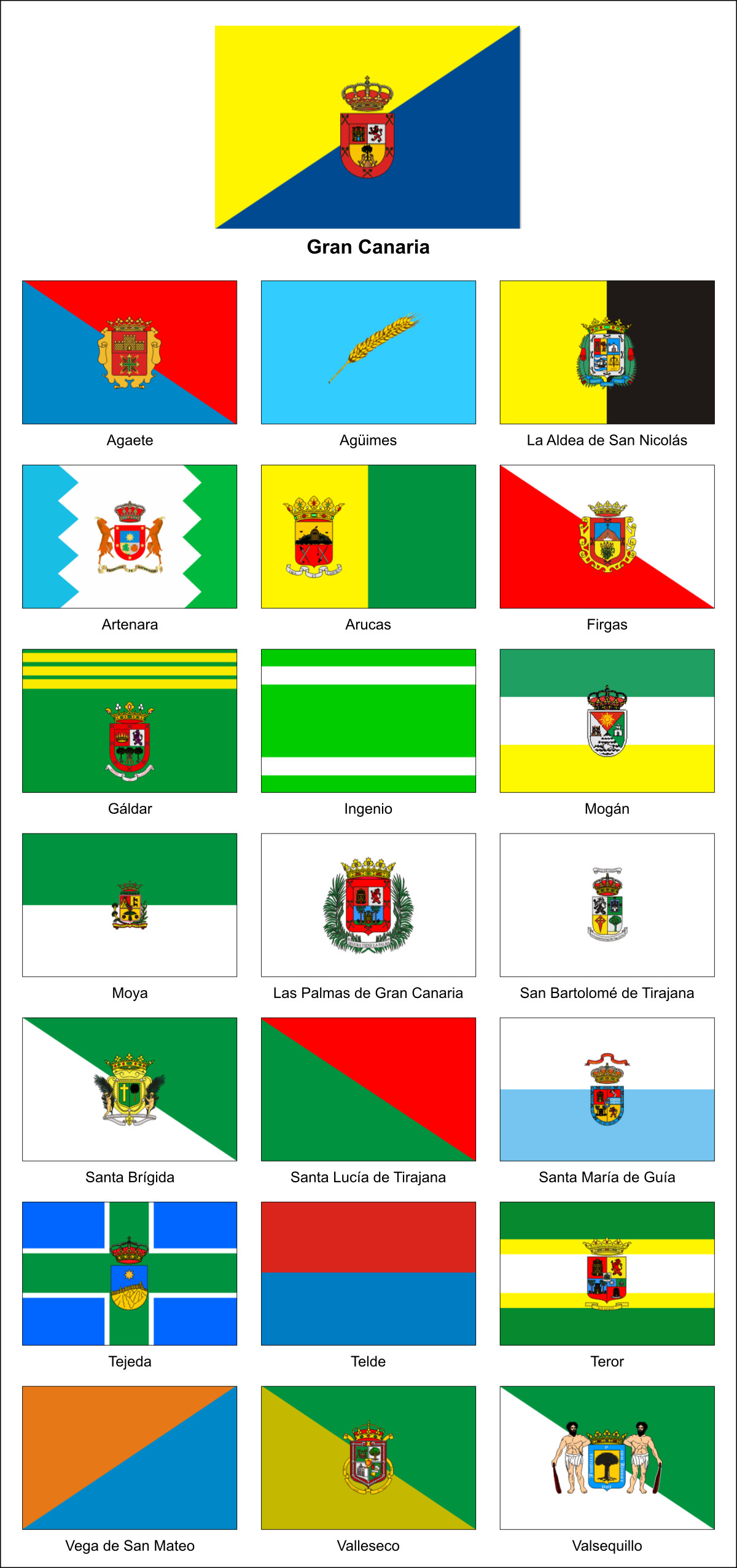 Flag of Gran Canaria and flags of municipalities.