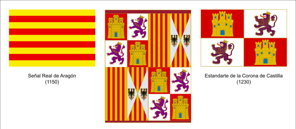 The flag of Castile and Aragon became the basis of the flag of the united crowns.